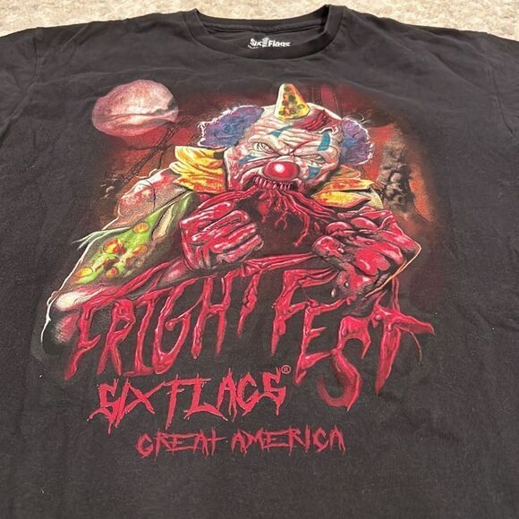 FRIGHT FEST SIX FLAGS Great America scary clown graphic Tee size L EUC - Picture 2 of 7